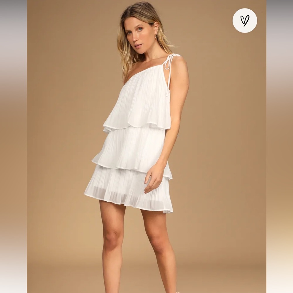 Lulus Blowing Kisses White Pleated One-Shoulder Mini Dress